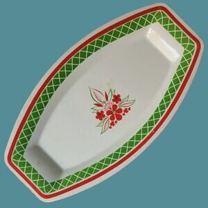Vintage 1950s Small White French Enamelware Tray with Red and Green Accents